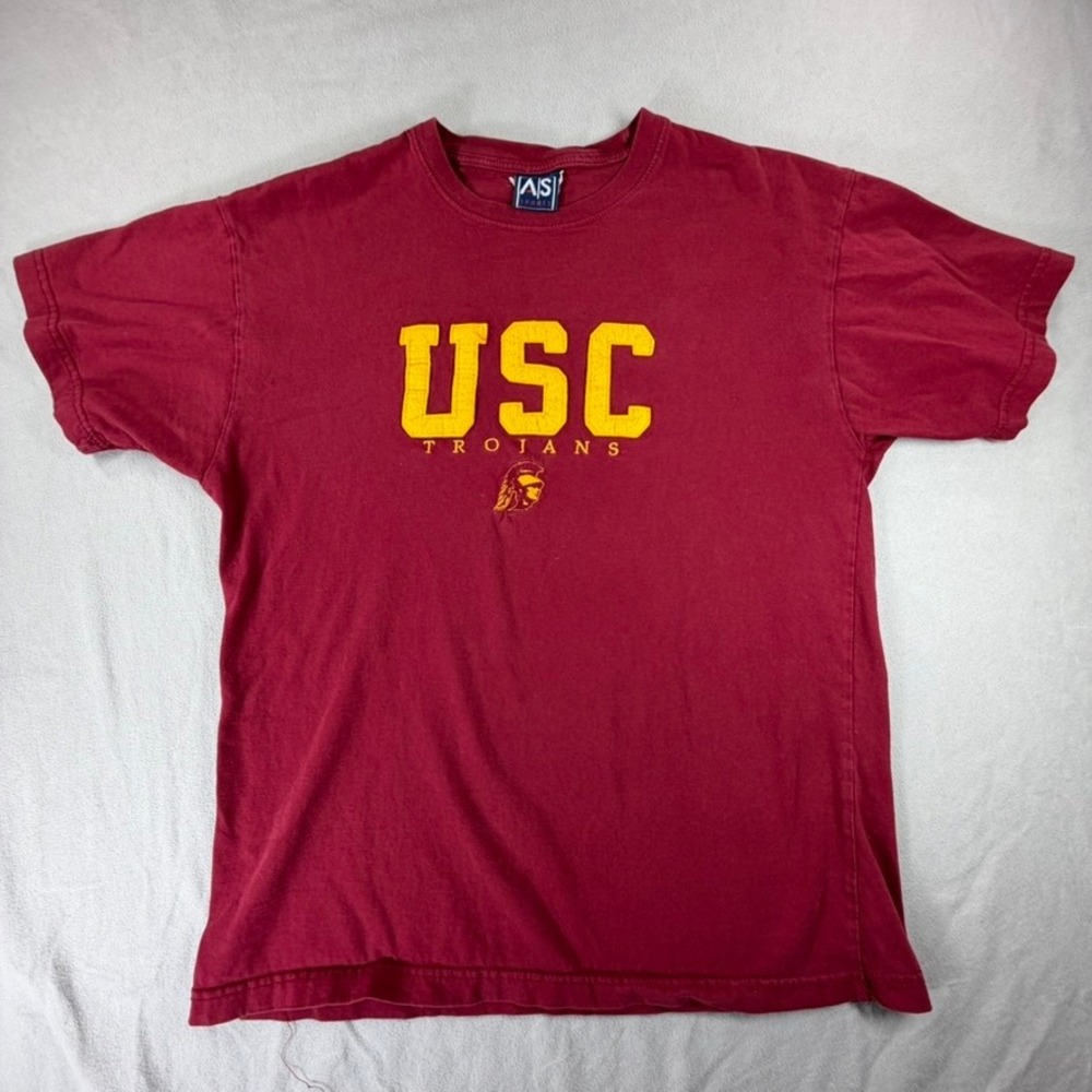 Vintage USC Trojans Embroidered T-Shirt  Large Cardinal AS‎ Sports College Tee